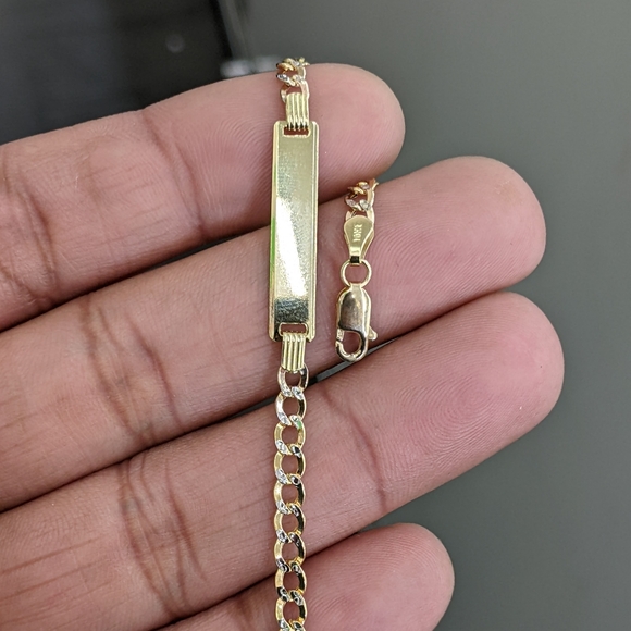 10kt Real Gold Cuban Curb Diamond Cut ID Bracelet